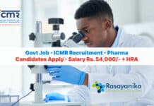 Govt Job - ICMR Recruitment - Pharma Candidates Apply - Salary Rs. 54,000/- + HRA