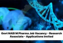 Govt NABI M Pharma Job Vacancy - Research Associate - Applications Invited