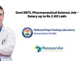 Govt NDTL Pharmaceutical Science Job - Salary up to Rs 2.80 Lakh