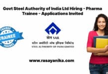 Govt Steel Authority of India Ltd Hiring - Pharma Trainee - Applications Invited