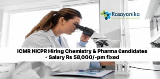 ICMR NICPR Hiring Chemistry & Pharma Candidates - Salary Rs 58,000/-pm fixed