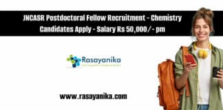 JNCASR Postdoctoral Fellow Recruitment - Chemistry Candidates Apply - Salary Rs 50,000/- pm