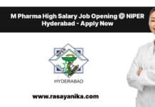 M Pharma High Salary Job Opening @ NIPER Hyderabad - Apply Now