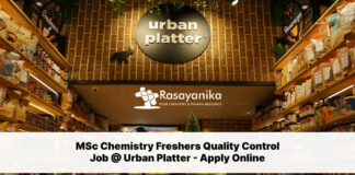 MSc Chemistry Freshers Quality Control Job @ Urban Platter - Apply Online