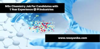 MSc Chemistry Job For Candidates with 1 Year Experience @ PI Industries