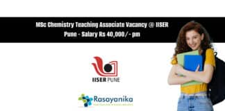MSc Chemistry Teaching Associate Vacancy @ IISER Pune - Salary Rs 40,000_- pm