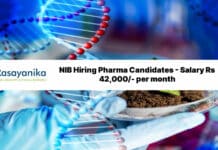 NIB Hiring Pharma Candidates - Salary Rs 42,000/- per month