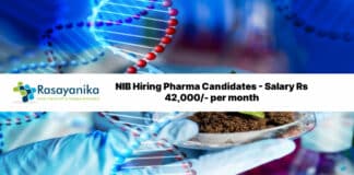 NIB Hiring Pharma Candidates - Salary Rs 42,000/- per month