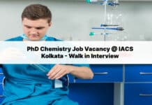 PhD Chemistry Job Vacancy @ IACS Kolkata - Walk in Interview