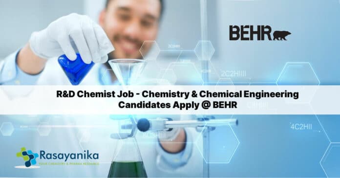 R&D Chemist Job - Chemistry & Chemical Engineering Candidates Apply @ BEHR