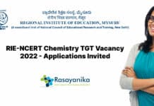 RIE-NCERT Chemistry TGT Vacancy 2022 - Applications Invited