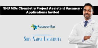 SNU MSc Chemistry Project Assistant Vacancy - Applications Invited