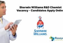 Sherwin Williams R&D Chemist Vacancy - Candidates Apply Online