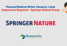 Pharma Medical Writer Vacancy 1 year Experience Required - Springer Nature Group