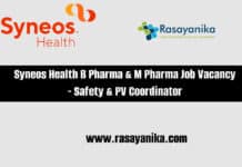 Syneos Health B Pharma & M Pharma Job Vacancy - Safety & PV Coordinator