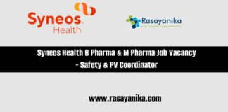 Syneos Health B Pharma & M Pharma Job Vacancy - Safety & PV Coordinator