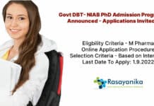 Govt DBT- NIAB PhD Admission Program Announced - Applications Invited