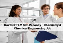 Govt NIFTEM SRF Vacancy - Chemistry & Chemical Engineering Job