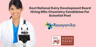 Govt National Dairy Development Board Hiring MSc Chemistry Candidates For Scientist Post