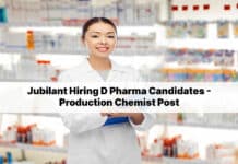 Jubilant Hiring D Pharma Candidates - Production Chemist Post