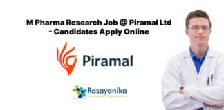M Pharma Research Job @ Piramal Ltd - Candidates Apply Online
