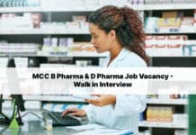 MCC B Pharma & D Pharma Job Vacancy - Walk in Interview