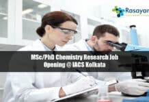 MSc/PhD Chemistry Research Job Opening @ IACS Kolkata