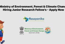 Ministry of Environment, Forest & Climate Change Hiring Junior Research Fellow's - Apply Now