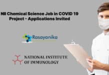 NII Chemical Science Job in COVID 19 Project - Applications Invited