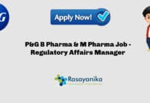 P&G B Pharma & M Pharma Job - Regulatory Affairs Manager