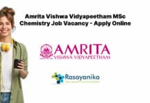 Amrita Vishwa Vidyapeetham MSc Chemistry Job Vacancy - Apply Online