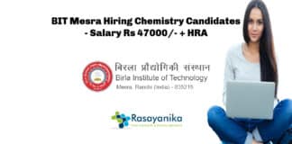 BIT Mesra Hiring Chemistry Candidates - Salary Rs 47000/- + HRA 