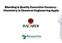 Bacardi Blending & Quality Executive Vacancy - Chemistry & Chemical Engineering Apply