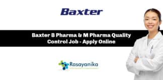 Baxter B Pharma & M Pharma Quality Control Job - Apply Online
