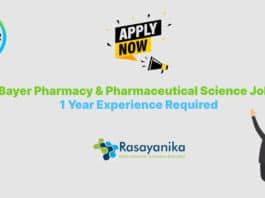 Bayer Pharmacy & Pharmaceutical Science Job - 1 Year Experience Required