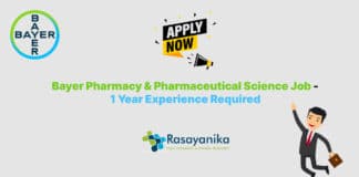 Bayer Pharmacy & Pharmaceutical Science Job - 1 Year Experience Required