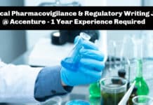 Clinical Pharmacovigilance & Regulatory Writing Job @ Accenture - 1 Year Experience Required