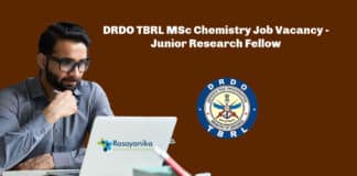 DRDO TBRL MSc Chemistry Job Vacancy - Junior Research Fellow