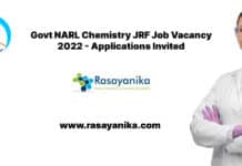 Govt NARL Chemistry JRF Job Vacancy 2022 - Applications Invited