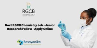 Govt RGCB Chemistry Job - Junior Research Fellow - Apply Online