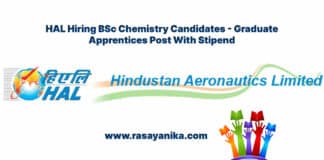 HAL Hiring BSc Chemistry Candidates - Graduate Apprentices Post With Stipend