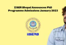 IISER Bhopal Announces PhD Programme Admissions January 2023