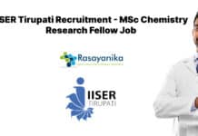 IISER Tirupati Recruitment - MSc Chemistry Research Fellow Job