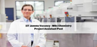 IIT Jammu Vacancy - MSc Chemistry Project Assistant Post