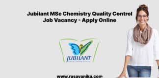 Jubilant MSc Chemistry Quality Control Job Vacancy - Apply Online