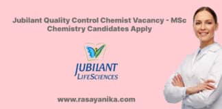 Jubilant Quality Control Chemist Vacancy - MSc Chemistry Candidates Apply