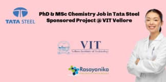 PhD & MSc Chemistry Job in Tata Steel Sponsored Project @ VIT Vellore