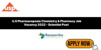 U.S Pharmacopoeia Chemistry & Pharmacy Job Vacancy 2022 - Scientist Post