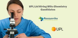 UPL Ltd Hiring MSc Chemistry Candidates - Research Associate Synthesis