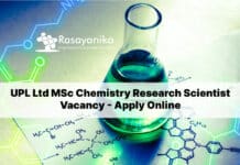 UPL Ltd MSc Chemistry Research Scientist Vacancy - Apply Online